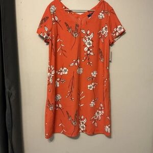 Coral Floral V-Neck Shift Dress